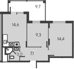 Планировка — Alba del Mare, 3-комн., 48 м²