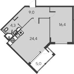 Планировка — Alba del Mare, 2-комн., 54 м²