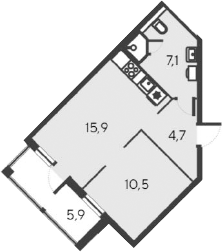 Планировка — Alba del Mare, 2-комн., 38 м²