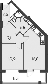Планировка — Alba del Mare, 2-комн., 43 м²