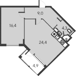 Планировка — Alba del Mare, 2-комн., 54 м²