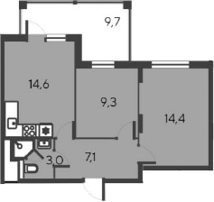 Планировка — Alba del Mare, 3-комн., 48 м²