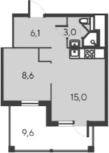 Планировка — Alba del Mare, 2-комн., 33 м²