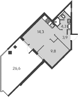 Планировка — Alba del Mare, 2-комн., 32 м²