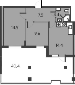 Планировка — Alba del Mare, 3-комн., 50 м²