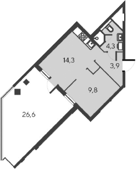 Планировка — Alba del Mare, 2-комн., 32 м²