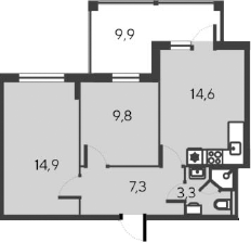 Планировка — Alba del Mare, 3-комн., 50 м²