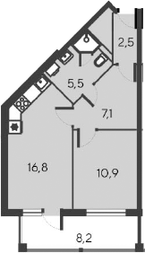 Планировка — Alba del Mare, 2-комн., 43 м²