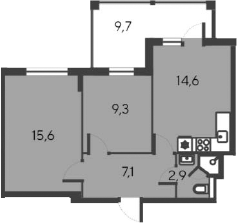 Планировка — Alba del Mare, 3-комн., 50 м²