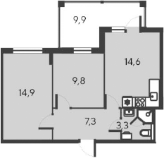 Планировка — Alba del Mare, 3-комн., 50 м²