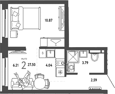 Планировка — Уральский сад, 2-комн., 28 м²