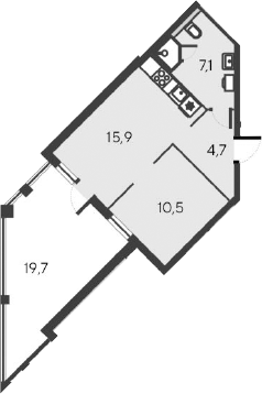 Планировка — Alba del Mare, 2-комн., 38 м²