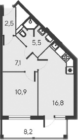 Планировка — Alba del Mare, 2-комн., 43 м²