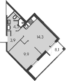 Планировка — Alba del Mare, 2-комн., 32 м²