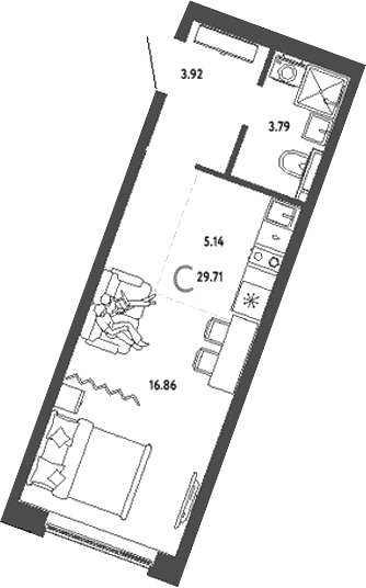 Планировка — Уральский сад, Студия, 30 м²