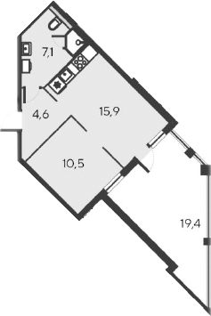 Планировка — Alba del Mare, 2-комн., 38 м²