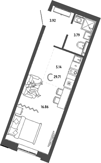 Планировка — Уральский сад, Студия, 30 м²
