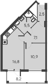 Планировка — Alba del Mare, 2-комн., 43 м²
