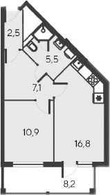 Планировка — Alba del Mare, 2-комн., 43 м²