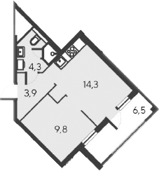 Планировка — Alba del Mare, 2-комн., 32 м²