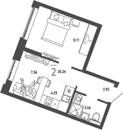 Планировка — Уральский сад, 2-комн., 30 м²