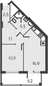 Планировка — Alba del Mare, 2-комн., 43 м²