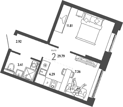 Планировка — Уральский сад, 2-комн., 30 м²