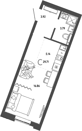 Планировка — Уральский сад, Студия, 30 м²