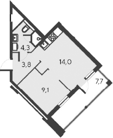 Планировка — Alba del Mare, 2-комн., 31 м²