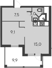 Планировка — Alba del Mare, 2-комн., 35 м²