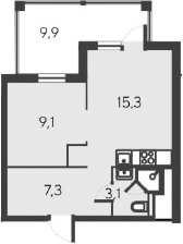 Планировка — Alba del Mare, 2-комн., 35 м²