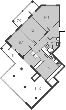 Планировка — Alba del Mare, 4-комн., 69 м²