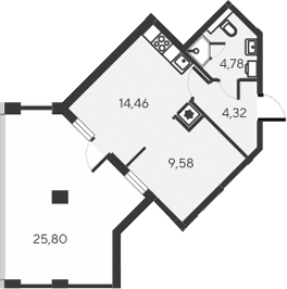 Планировка — Alba del Mare, 2-комн., 33 м²