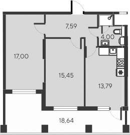 Планировка — Alba del Mare, 3-комн., 58 м²