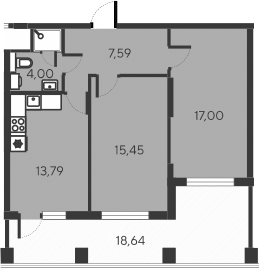 Планировка — Alba del Mare, 3-комн., 58 м²
