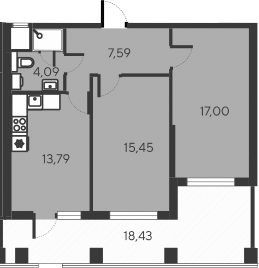 Планировка — Alba del Mare, 3-комн., 58 м²
