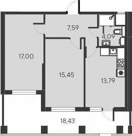Планировка — Alba del Mare, 3-комн., 58 м²