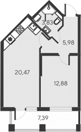 Планировка — Alba del Mare, 2-комн., 43 м²