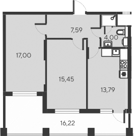 Планировка — Alba del Mare, 3-комн., 58 м²