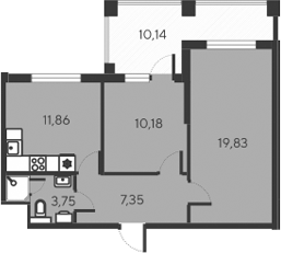 Планировка — Alba del Mare, 3-комн., 53 м²