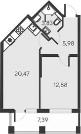 Планировка — Alba del Mare, 2-комн., 43 м²