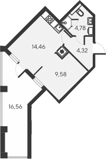 Планировка — Alba del Mare, 2-комн., 33 м²