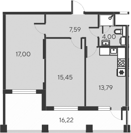 Планировка — Alba del Mare, 3-комн., 58 м²