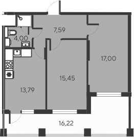 Планировка — Alba del Mare, 3-комн., 58 м²