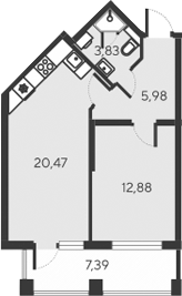 Планировка — Alba del Mare, 2-комн., 43 м²