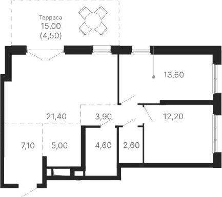 Планировка — Парк Столиц, 2-комн., 70 м²