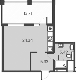 Планировка — Alba del Mare, Студия, 35 м²