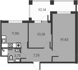 Планировка — Alba del Mare, 3-комн., 53 м²