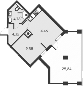 Планировка — Alba del Mare, 2-комн., 33 м²