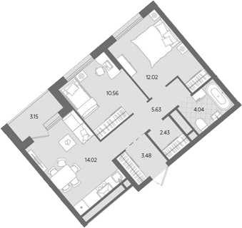 Планировка — Бодровский, 2-комн., 52 м²